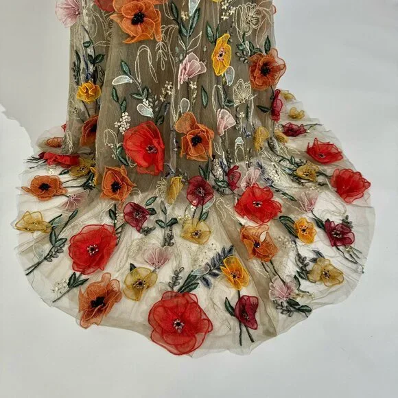 Brand New US 8 MARCHESA Embroidered Organza Floral Evening Gown - Picture 10 of 13